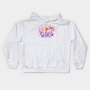 Watercolor whimsical flowers - orange and purple Kids Hoodie